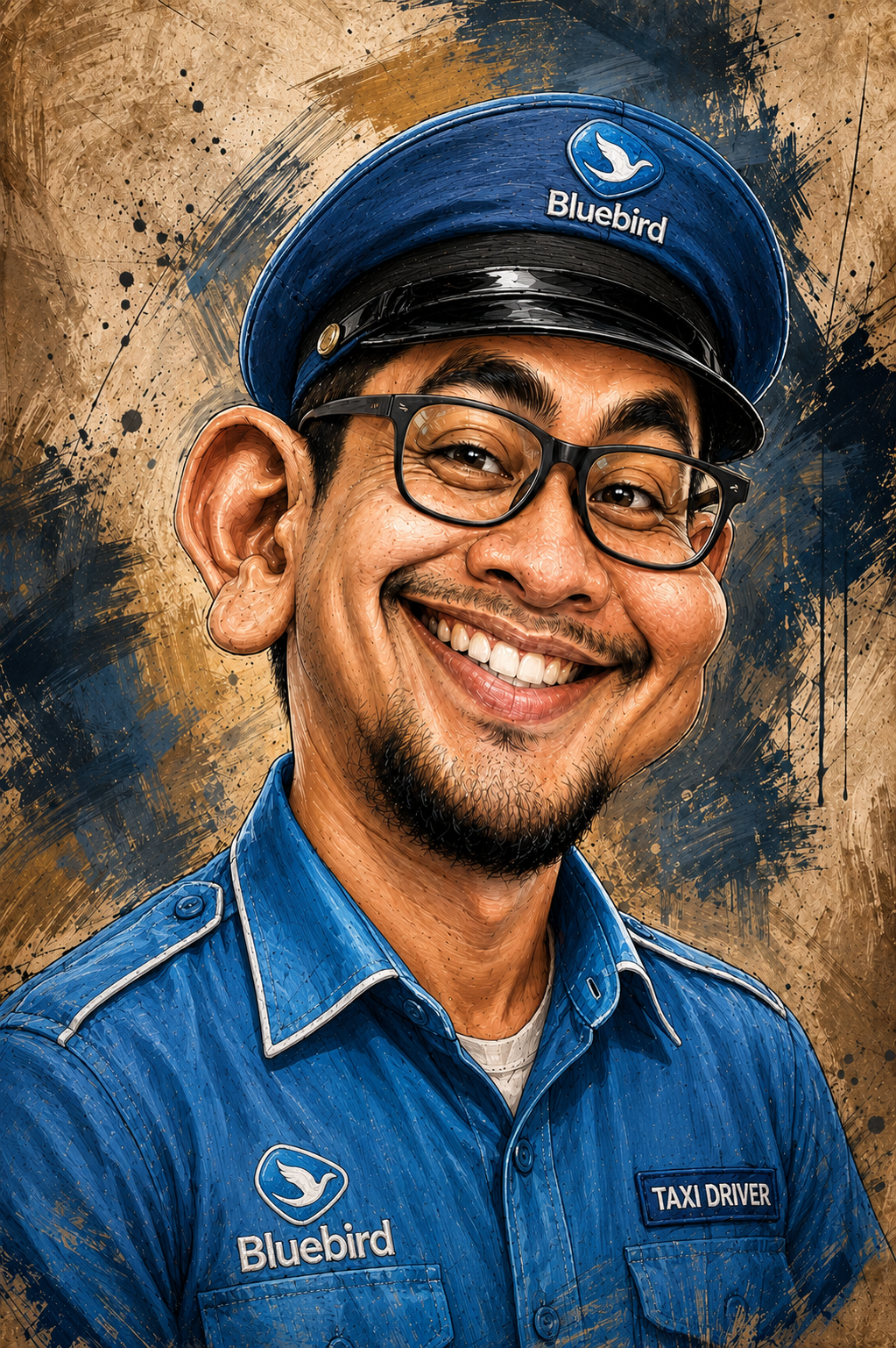 Bluebird Taxi Driver Caricature