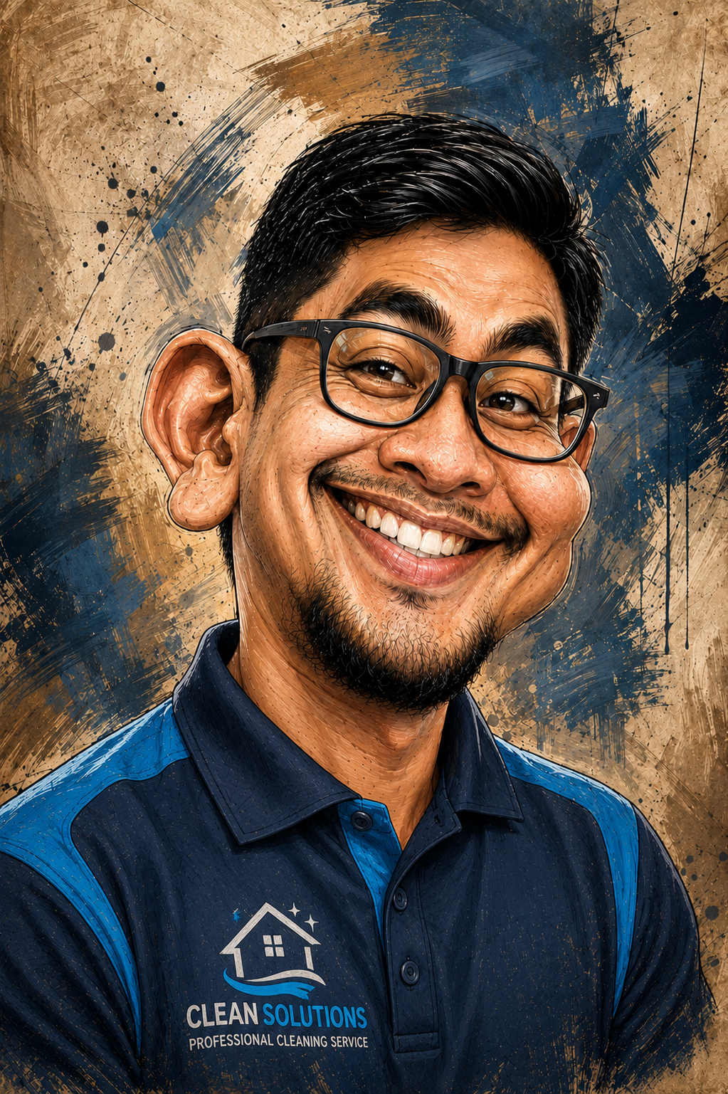 Professional Cleaning Service Staff Caricature